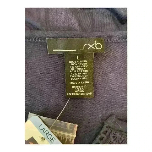 RXB Women's Blue V-Neck Blouse L 3/4 Sleeve Embroidered Top - Picture 3 of 3